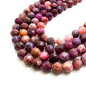 Genuine Red Ruby Beads, Natural Red Ruby Faceted Round 6mm Gemstone Beads - PG56E