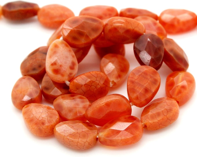 Fire Agate Beads, Red Fire Agate Flat Faceted Tear Drop Shape Natural Gemstone Beads - PGS99
