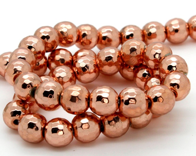 Rose Gold Hematite Faceted Round Ball Sphere Loose Heishi Gemstone Beads - (4mm, 6mm, 8mm, 10mm, 12mm) - RNF54