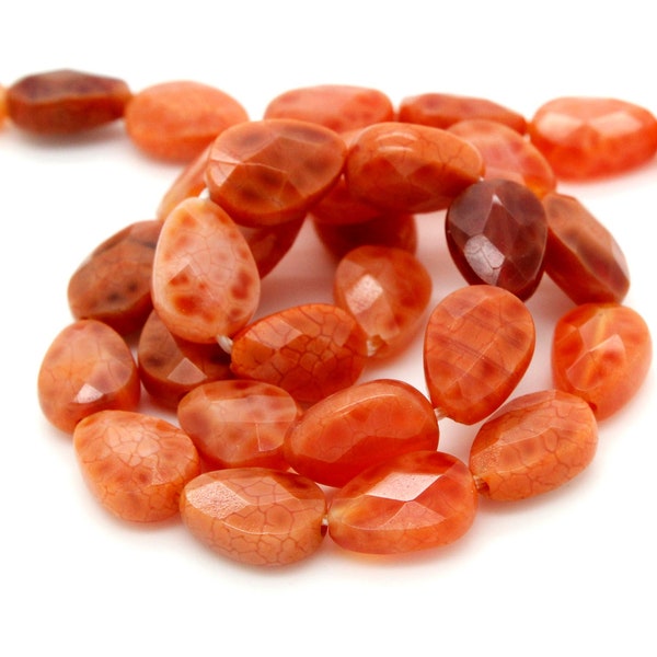 Fire Agate Beads, Red Fire Agate Flat Faceted Tear Drop Shape Natural Gemstone Beads - PGS99