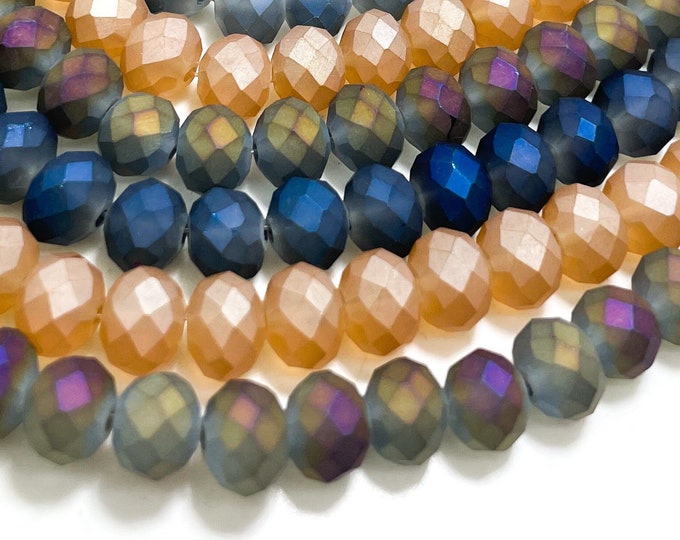 Chinese Crystal Beads, Blue Peach Gray Crystal Faceted Rondelle 5mm x 8mm Glass Beads - CRDF28