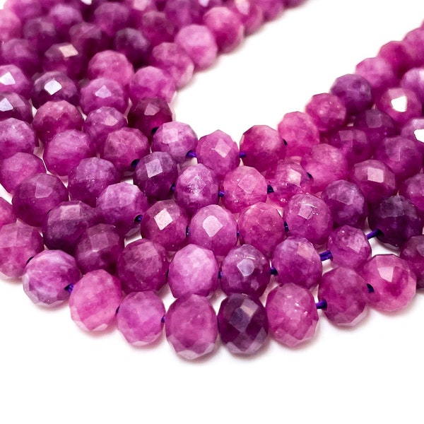 Natural Tourmaline Beads, AAA Pink Tourmaline Faceted Rondelle Natural Red Ruby 5mm x 6mm 6mm x 8mm Gemstone Beads - 15.5" - RDF116