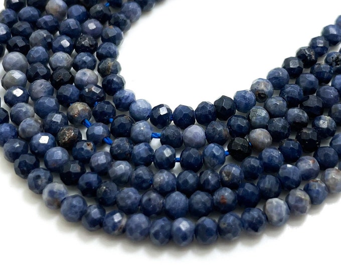 Sapphire Gemstone, Natural Blue Sapphire Faceted Rondelle Gemstone Beads (2mm x 3mm) - RDF22A