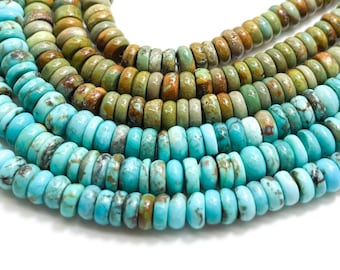 Natural Genuine Turquoise, Arizona Kingman Turquoise Polished Smooth Rondelle 2mm x 5mm Gemstone Beads - PGS376 - 16" Strand