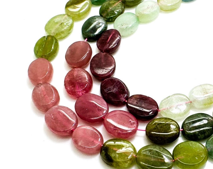 Rare High Quality AAAA Grade Multi Color Natural Rainbow Tourmaline Transparent Smooth Flat Oval Gemstone Beads - PGS50C