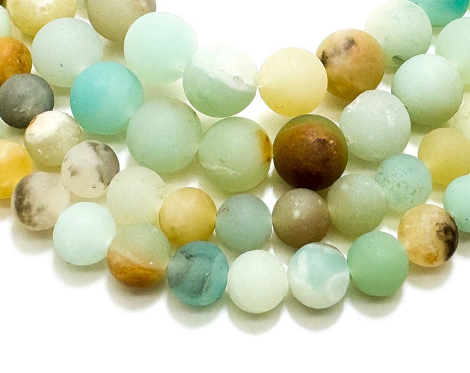 Natural Green Amazonite Matte Round Round Sphere Gemstone Beads - PG295