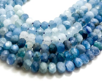 Natural Aquamarine Kyanite Beads, Faceted Rondelle Blue Aquamarine Kyanite 3mm x 4mm Aquamarine Gemstone Beads - RDF71