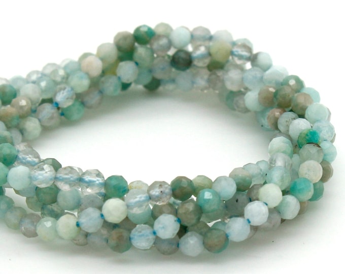 Amazonite Beads, Natural Green Amazonite Small Faceted Round Ball Sphere Loose 3mm Gemstone Beads - RNF68