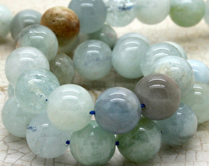 Aquamarine Beads, Natural Blue Aquamarine Smooth Polished Round Ball Sphere Gemstone Beads - RN50
