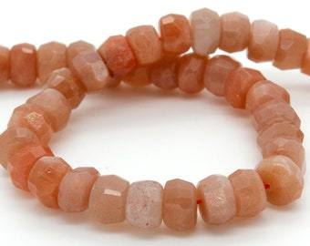 Peach Moonstone Beads, Natural Peach Moonstone Faceted Rondelle Loose Gemstone Beads - RDF37