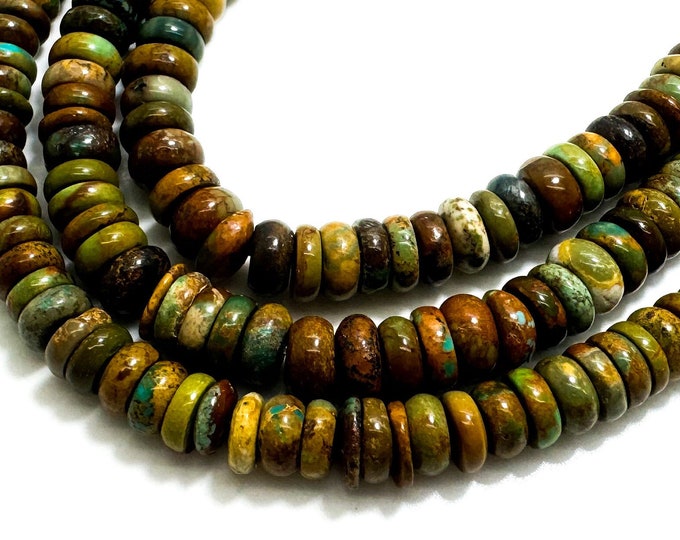 Natural Turquoise Beads, Genuine Brown Arizona Turquoise Polished Rondelle Smooth 6mm Gemstone Beads PG95D