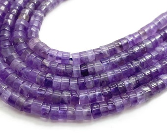 Natural Amethyst Heishi Beads, Purple Amethyst Polished Rondelle Disc 2mm x 4mm Gemstone Beads - RD33