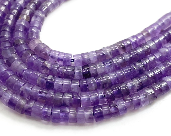 Natural Amethyst Heishi Beads, Purple Amethyst Polished Rondelle Disc 2mm x 4mm Gemstone Beads - RD33