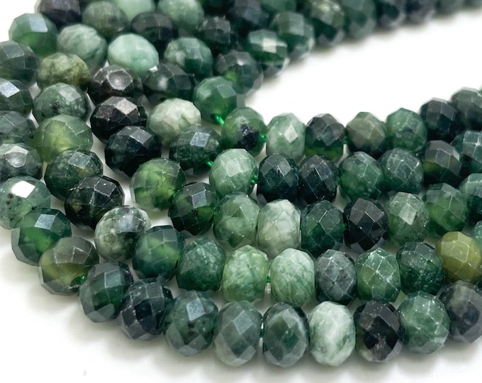 Natural Canada Candian Jade Green Nephrite Jade Faceted Rondelle 4mm x 5.5mm Gemstone Beads - 15.5" - RDF74B