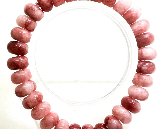 Cherry Pink Jade 10mm Rondelle Gemstone Beads Stretch Elastic Cord Handmade Beaded Bracelet Accessories - PGBRD18