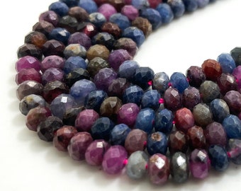 Natural Ruby Sapphire Beads, AAA Genuine Ruby Sapphire Faceted Rondelle 3mm x 4mm 3mm x 4.5mm Gemstone Beads Stones - RDF58B