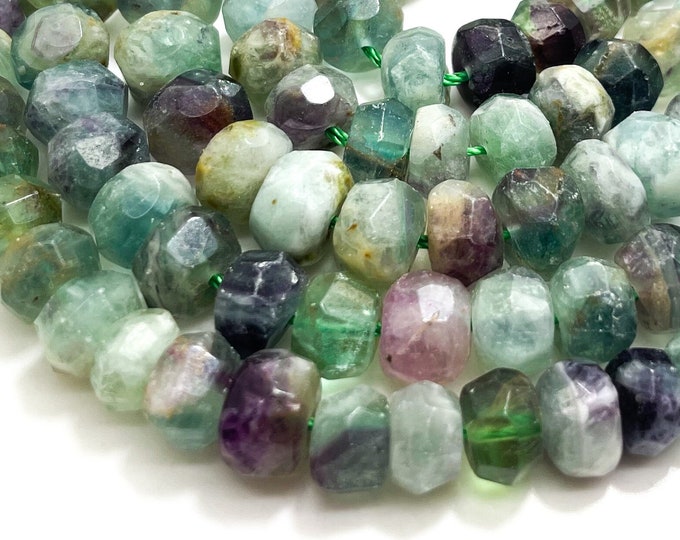 Natural Fluorite Matte Faceted Rondelle 4-6mm x 9mm Gemstone Beads - RDF75C