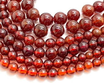 Natural Hessonite Garnet Gemstone Grade AAA Round 4mm 5mm 7mm Smooth Polished Beads - RN169