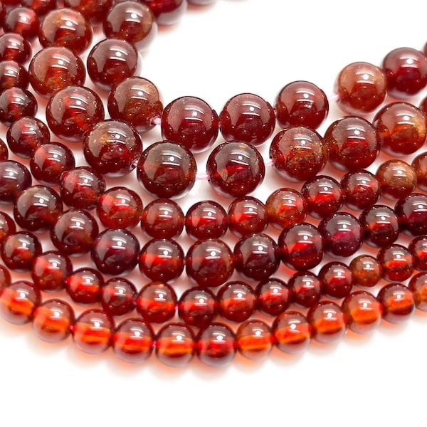 Natural Hessonite Garnet Gemstone Grade AAA Round 4mm 5mm 7mm Smooth Polished Beads - RN169