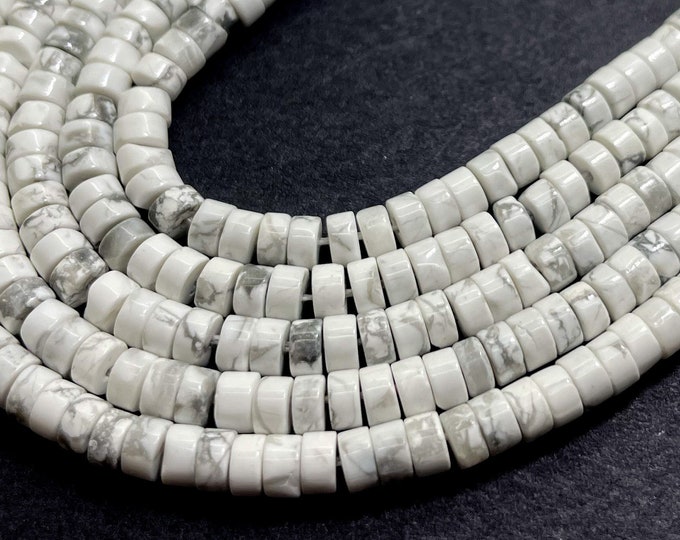Natural Howlite Heishi Beads, White Howlite Polished Rondelle Disc 2mm x 4mm Gemstone Beads - RD33