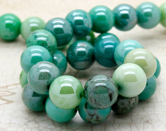 Green Moss Opal Gemstone Beads, Natural Moss Green Opal Smooth Round Sphere Ball Gemstone Beads - RN51