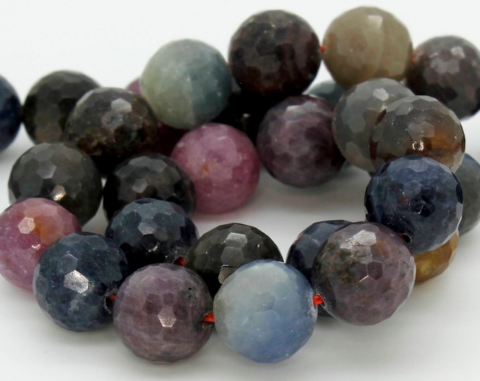 High Quality Natural Ruby & Sapphire Grade AAA Mixed Faceted Round Ball Sphere Natural Gemstone Beads Loose Bead - RNF27