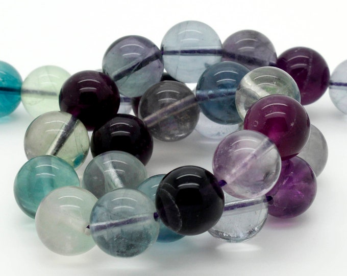 Fluorite Beads, Natural Fluorite Smooth Polished Round Ball Sphere Gemstone Beads - RN65