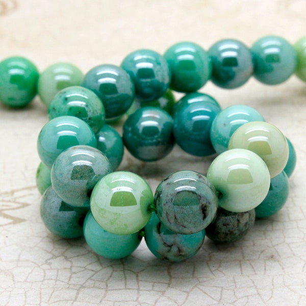 Green Moss Opal Gemstone Beads, Natural Moss Green Opal Smooth Round Sphere Ball Gemstone Beads - RN51