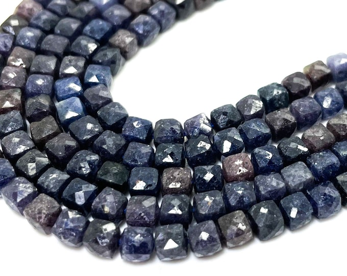 Natural Faceted Cube AAA Blue Sapphire Beads - Genuine Sapphire Gemstone for Jewelry Making Size 4mm- PGS262