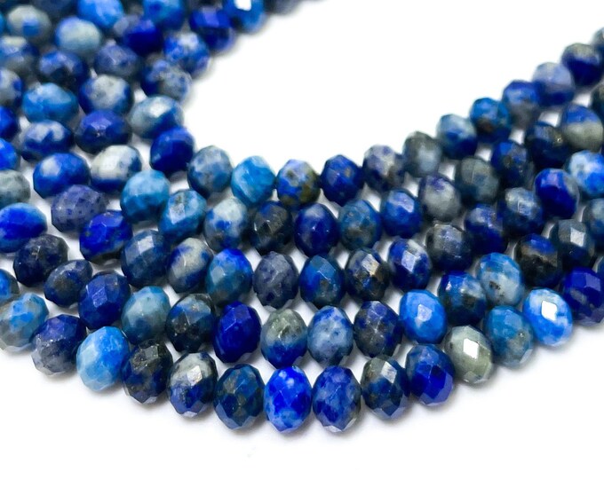 Natural Blue Lapis Lazuli Faceted Rondelle 4mm x 5mm Gemstone Beads - RDF113