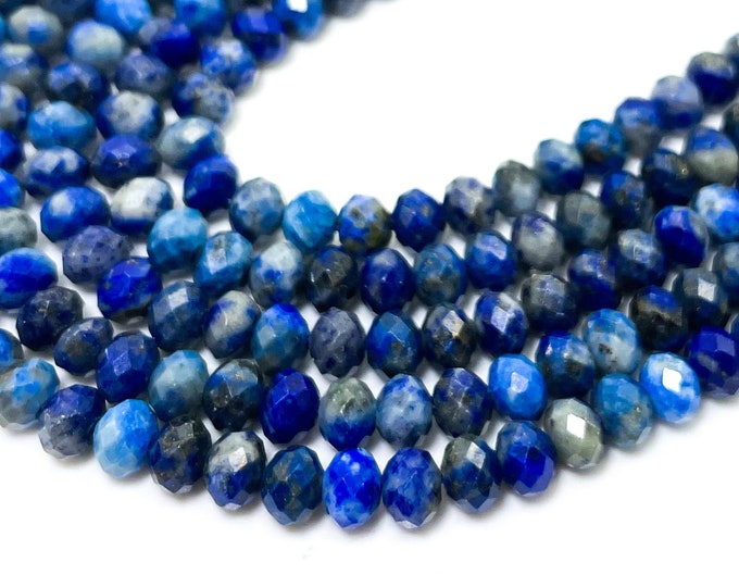 Natural Blue Lapis Lazuli Faceted Rondelle 4mm x 5mm Gemstone Beads - RDF113