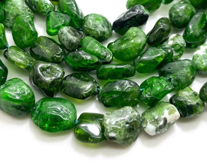 Green Seraphinite Beads, Natural Seraphinite Polished Nugget Pebble Round Barrel Gemstone Beads - PG318