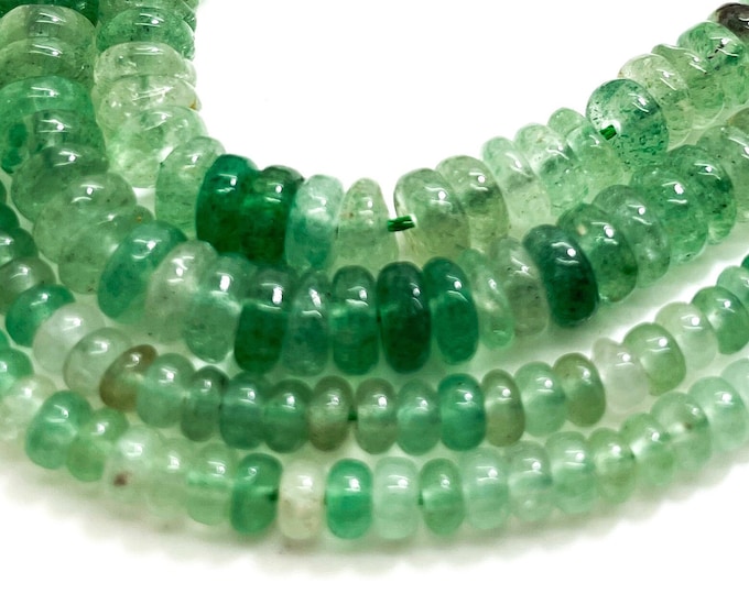 Prehnite Beads, Natural High Quality Green Prehnite Smooth Polished Rondelle Round Flat Gemstone Beads - RD34