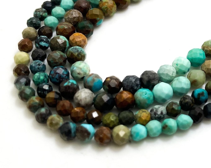 Natural Turquoise Beads, Genuine Hubei Turquoise Faceted Round Sphere Loose 3mm 3.5mm Gemstone Beads - RNF102A