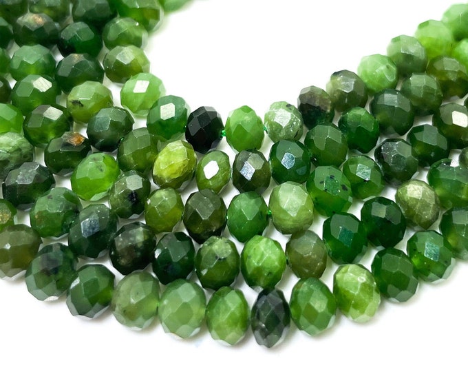 Natural Green Nephrite Jade Faceted Rondelle 4mm x 6mm 5mm x 7mm Gemstone Beads - RDF114
