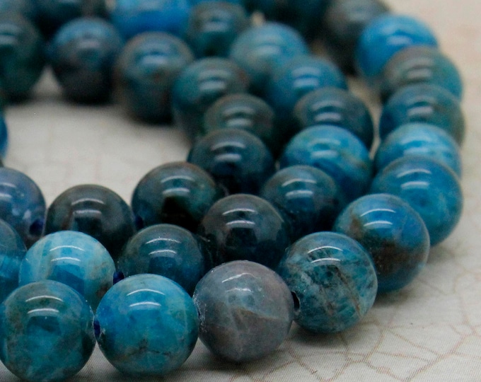 Nautral Apatite Beads, Blue Apatite Smooth Polished Round Sphere Gemstone Beads (4mm 6mm 8mm 10mm) - PG23