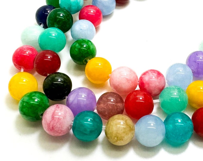 Multi Color Rainbow Jade Smooth Polished Round 8mm Gemstone Jewelry Making Beads - RN198R