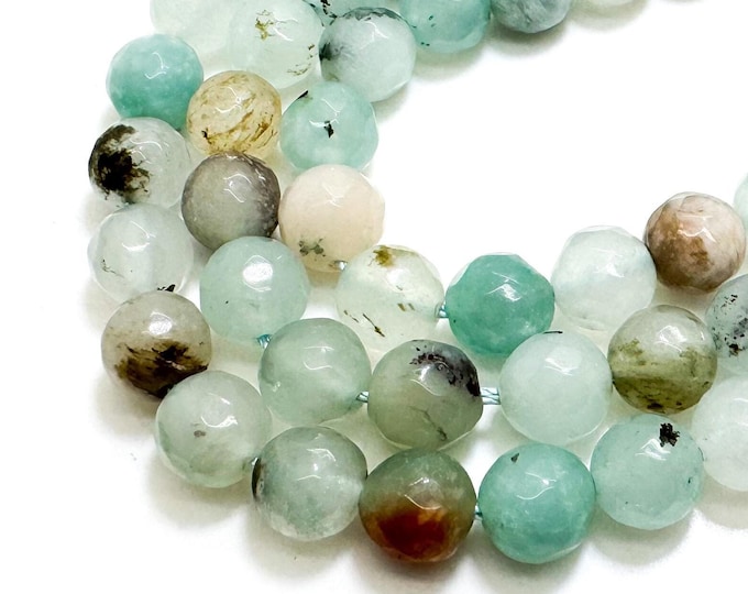 Light Blue Green Agate Faceted Round 8mm Gemstone Jewelry Making Beads - RNF132-18