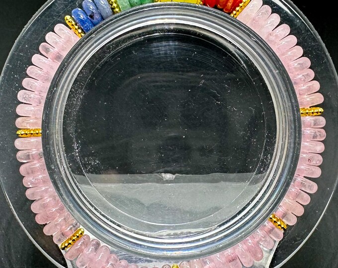 Natural Rose Quartz & Chakra 6mm Gemstone Beaded Bracelet – Handmade Stretch Healing Jewelry - PGB8R17