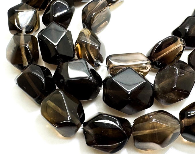 Natural Smoky Quartz Transparent Oval Faceted Assorted Size Gemstone Beads - PGS46
