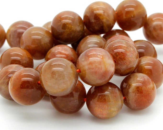 Natural Sunstone Beads, Smooth Polished Round Ball Sphere Natural Sunstone  Gemstone Beads - (6mm 8mm 10mm 12mm 14mm) - RN72