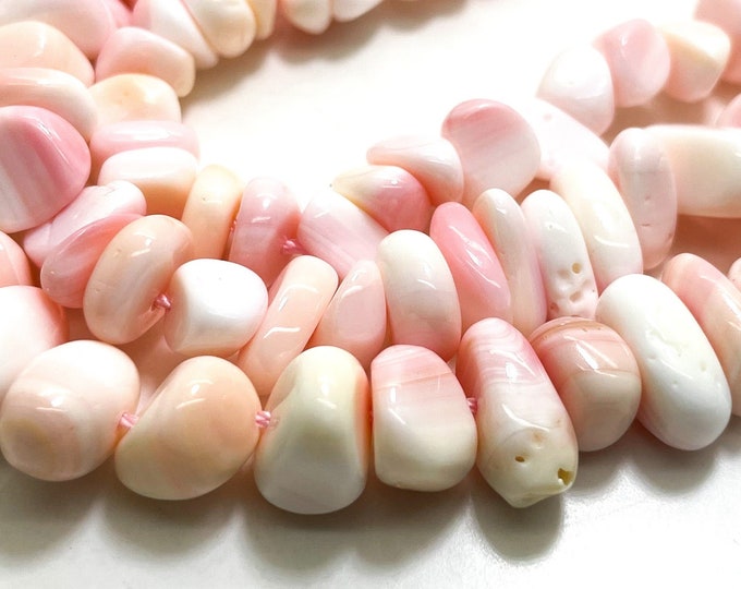 Natural Queen Conch Shell Beads, Pink Queen Conch Shell Nugget Chips Smooth Polished Beads - PG275H