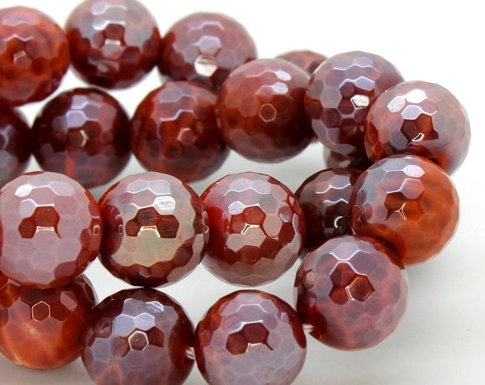 Natural Fire Agate Beads, Red Fire Agate Faceted Sphere Ball Round Natural Gemstone Beads Stones - 6mm 8mm 10mm - RNF79