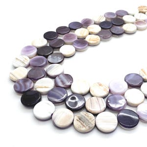 Natural Wampum Shell Coin Beads • Genuine Purple & White Quahog 8mm 10mm 12mm Flat Round Beads • Polished Atlantic Shell Jewelry Supply