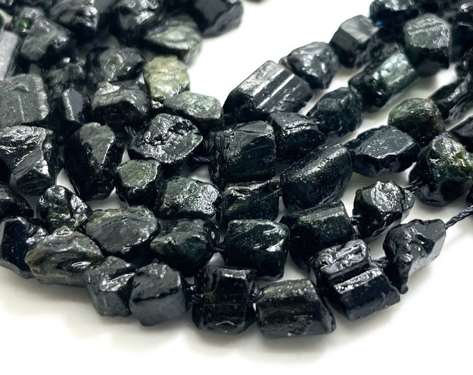 Black Tourmaline Beads, Rough Raw Natural Black Tourmaline Nugget Short Chunky Gemstone Beads - PGS151