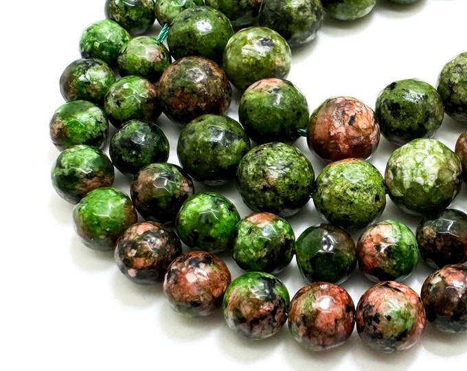 Green Jasper Faceted Polished Round 8mm 10mm Gemstone Jewelry Making Beads - RNF133C