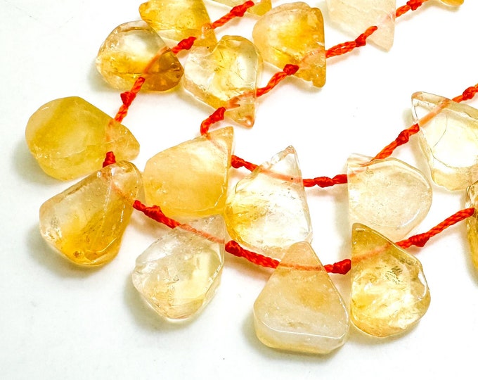 Natural Yellow Golden Citrine Teardrop Pear Rough Flat Gemstone Beads - PGS172