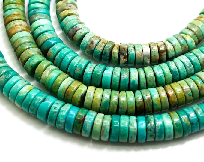 Natural Green/Blue Turquoise Polished Smooth Heishi Rondelle 2mm x 6mm Gemstone Beads - PGS367 - 16" Strand