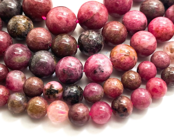 AAA Natural Pink Rhodonite Smooth Polished Round 6mm 8mm 10mm Gemstone Beads - RN185