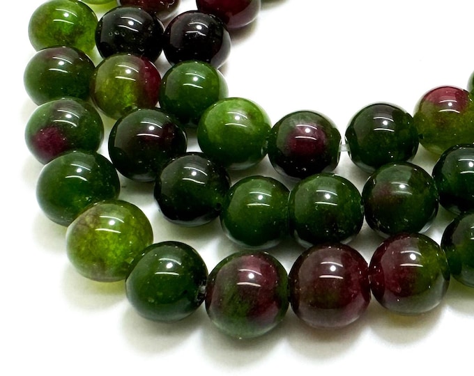 Green Red Jade Smooth Polished Round 8mm Gemstone Jewelry Making Beads - RN198H